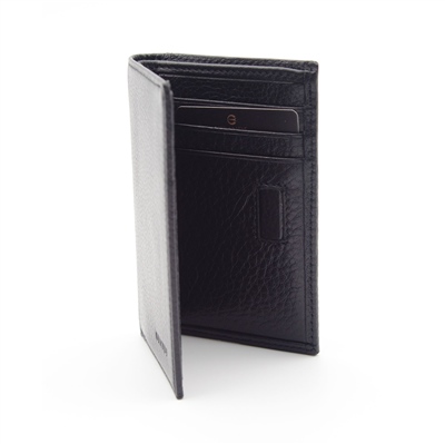 Grande Hakiki Deri Unisex Mıknatıslı Dikey Kartlık - Siyah
