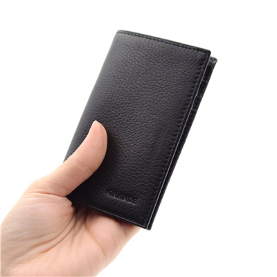 Grande Hakiki Deri Unisex Mıknatıslı Dikey Kartlık - Siyah