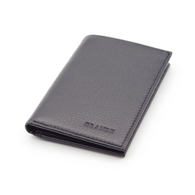 Grande Hakiki Deri Unisex Mıknatıslı Dikey Kartlık - Siyah