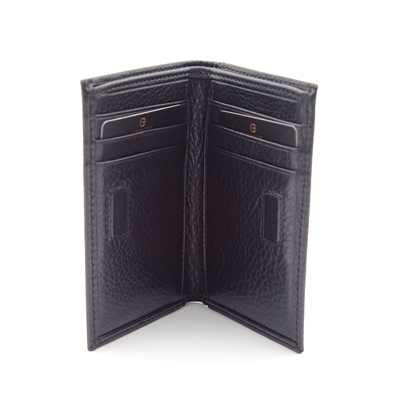 Grande Hakiki Deri Unisex Mıknatıslı Dikey Kartlık - Siyah