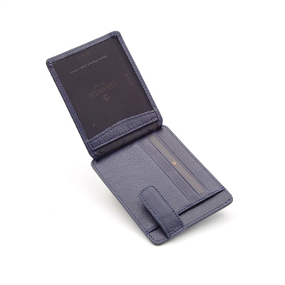 Grande  Hakiki Deri Yatay Slim Mıknatıslı Kartlık - Lacivert