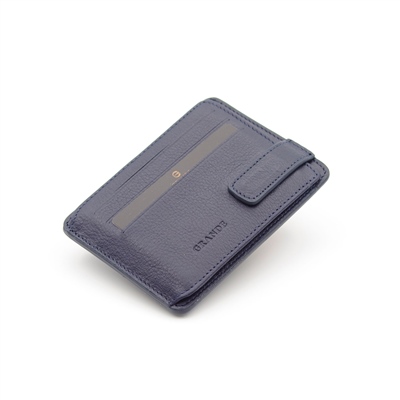 Grande  Hakiki Deri Yatay Slim Mıknatıslı Kartlık - Lacivert