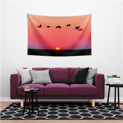 Vagonik Günbatımı ve Kırlangıç Sürüsü Duvar Örtüsü