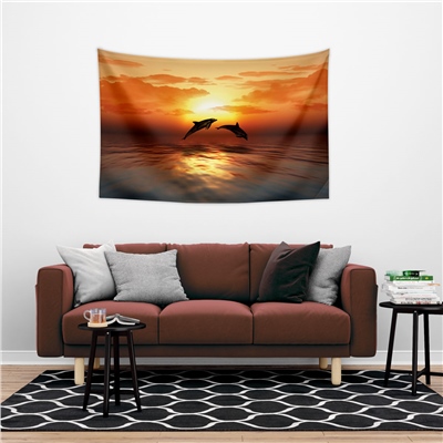 Vagonik Günbatımı Yunuslar Duvar Örtüsü