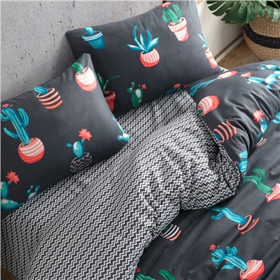 Vagonik Kaktüs Desenli Füme Tek Kişilik Nevresim Takımı