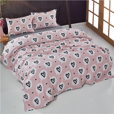 Vagonik Kalp Desenli Tek Kişilik Pike Takımı Pembe