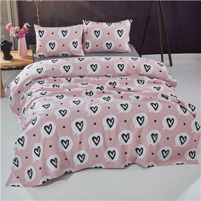 Vagonik Kalp Desenli Tek Kişilik Pike Takımı Pembe