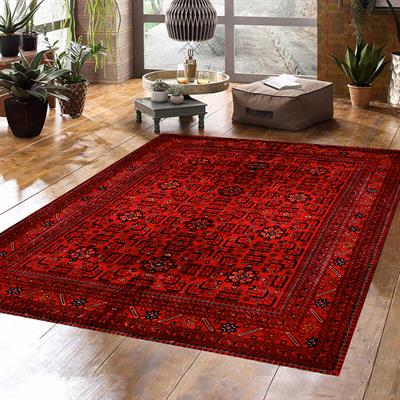 Klasik Afgan Türkmen Otantik Kilim Desenli Dijital Baskılı Halı Kaydırmaz Tabanlı Yıkanabilir Halı