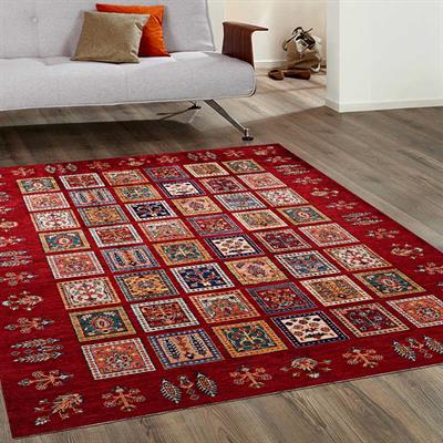 Klasik Afgan Türkmen Otantik Kilim Desenli Dijital Baskılı Halı Kaydırmaz Tabanlı Yıkanabilir Halı