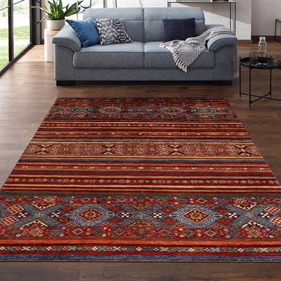 Klasik Afgan Türkmen Otantik Kilim Desenli Dijital Baskılı Halı Kaydırmaz Tabanlı Yıkanabilir Halı