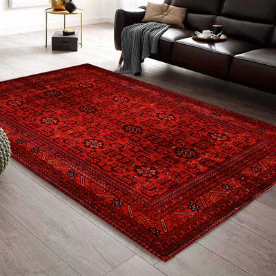 Klasik Afgan Türkmen Otantik Kilim Desenli Dijital Baskılı Halı Kaydırmaz Tabanlı Yıkanabilir Halı