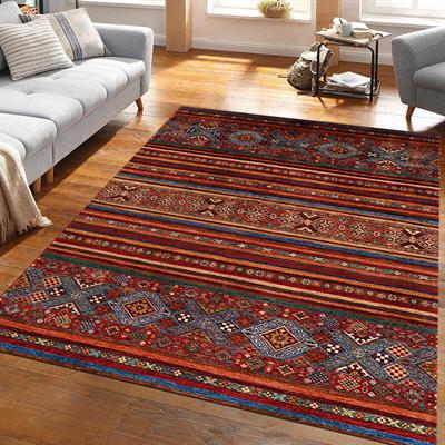 Klasik Afgan Türkmen Otantik Kilim Desenli Dijital Baskılı Halı Kaydırmaz Tabanlı Yıkanabilir Halı