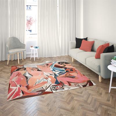 Pablo Picasso Avignonlu Kızlar Halısı Dijital Baskılı Halı Kaydırmaz Tabanlı Yıkanabilir Halı