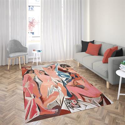 Pablo Picasso Avignonlu Kızlar Halısı Dijital Baskılı Halı Kaydırmaz Tabanlı Yıkanabilir Halı