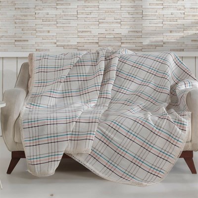 Vagonik Sedir Natural Keten Sık Dokuma Renkli Çizgili Koltuk Örtüsü 170x210 cm