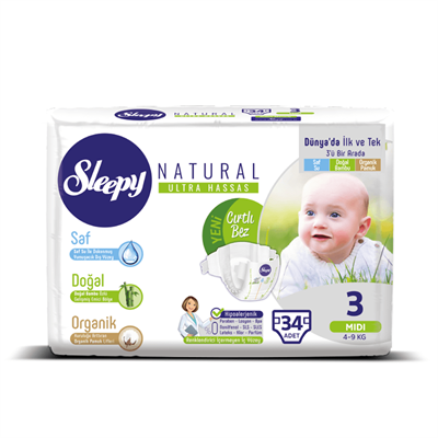 Sleepy Natural Bebek Bezi 3 Numara Midi 34 Adet