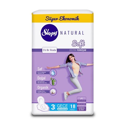 Sleepy Natural Soft Ekstra İnce Gece Ped 18 Adet Eco Paket 