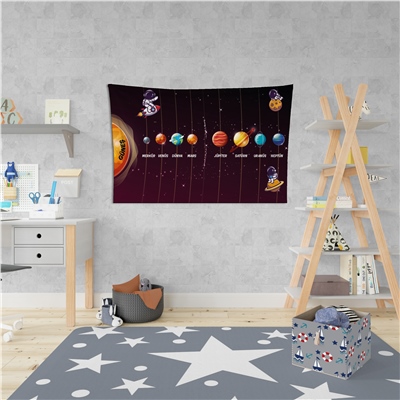 Vagonik Solar Sistem Çocuk Odası Duvar Örtüsü
