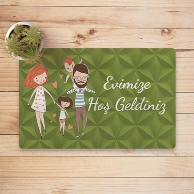 Vagonik Aile Temalı Dijital Baskılı 50x70cm Dekoratif Çok Amaçlı Iç Ve Dış Kapı Paspası