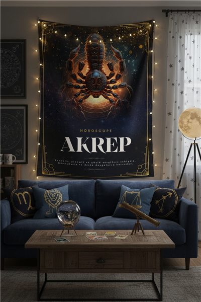Vagonik Akrep burcu Astroloji Temalı Mistik Desenli Duvar Örtüsü Tapestry Desen 465