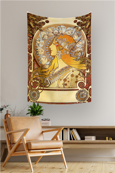 Vagonik Alfons Mucha Zodiac Tablosu Duvar Örtüsü Halısı