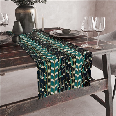Vagonik Art Deco Desenli Dijital Baskılı Runner 140x40 cm
