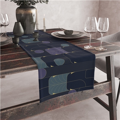 Vagonik Art Deco Desenli Dijital Baskılı Runner 140x40 cm