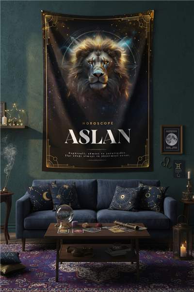 Vagonik Aslan burcu Astroloji Temalı Mistik Desenli Duvar Örtüsü Tapestry Desen 464