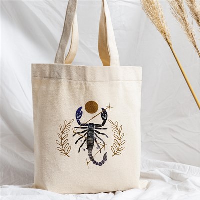 Vagonik Astroloji Akrep Burcu Baskılı Ham Bez Kanvas Çanta