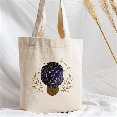 Vagonik Astroloji Aslan Burcu Baskılı Ham Bez Kanvas Çanta