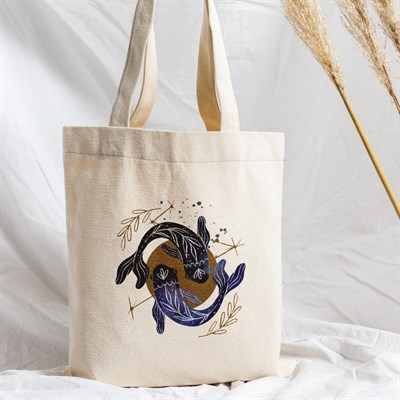 Vagonik Astroloji Balık Burcu Baskılı Ham Bez Kanvas Çanta