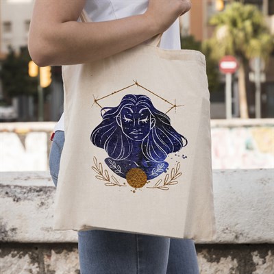Vagonik Astroloji Başak Burcu Baskılı Ham Bez Kanvas Çanta