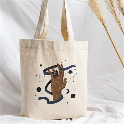 Vagonik Astroloji El Falı Baskılı Ham Bez Kanvas Çanta