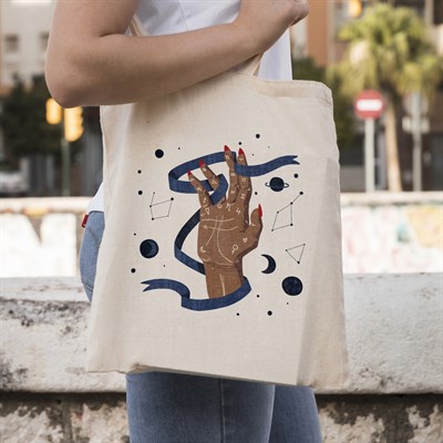 Vagonik Astroloji El Falı Baskılı Ham Bez Kanvas Çanta