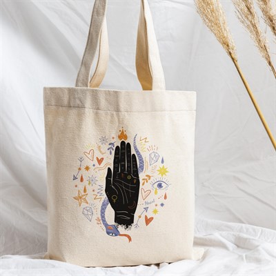 Vagonik Astroloji El Falı Baskılı Ham Bez Kanvas Çanta
