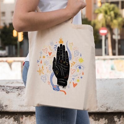 Vagonik Astroloji El Falı Baskılı Ham Bez Kanvas Çanta