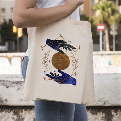 Vagonik Astroloji İkizler Burcu Baskılı Ham Bez Kanvas Çanta