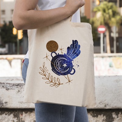 Vagonik Astroloji Kova Burcu Baskılı Ham Bez Kanvas Çanta