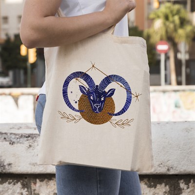 Vagonik Astroloji Oğlak Burcu Baskılı Ham Bez Kanvas Çanta