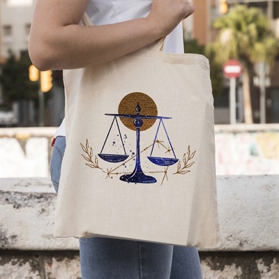 Vagonik Astroloji Terazi Burcu Baskılı Ham Bez Kanvas Çanta