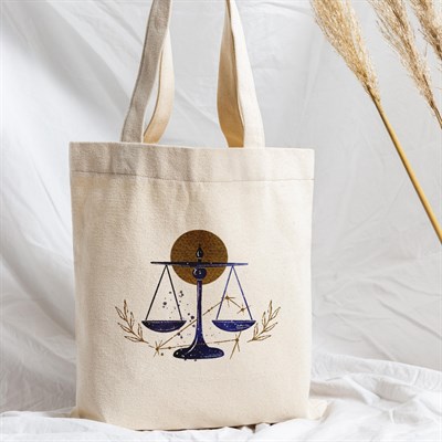 Vagonik Astroloji Terazi Burcu Baskılı Ham Bez Kanvas Çanta