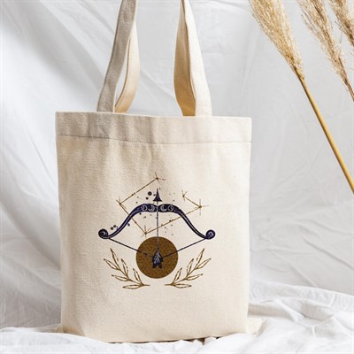 Vagonik Astroloji Yay Burcu Baskılı Ham Bez Kanvas Çanta