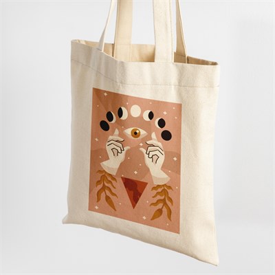 Vagonik Ay Ve Göz Bohem Baskılı Ham Bez Kanvas Çanta 240 Gr.