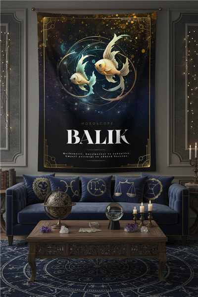 Vagonik Balık burcu Astroloji Temalı Mistik Desenli Duvar Örtüsü Tapestry Desen 463
