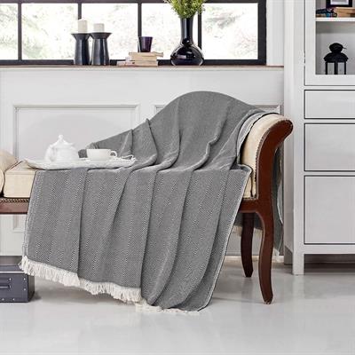 Vagonik Balık Sırtı Desenli Pamuk Pike Tek Kişilik Tv Battaniyesi 145x200cm Siyah