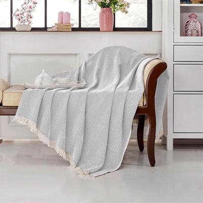 Vagonik Balık Sırtı Desenli Pamuk Pike Tek Kişilik Tv Battaniyesi 145x200cm Gri