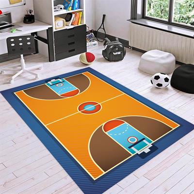 Vagonik Basketbol Sahası Desenli Dijital Baskılı Halı Kaydırmaz Tabanlı Yıkanabilir Çocuk Odası Halısı
