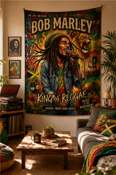 Vagonik Bob Marley Duvar Örtüsü Afişi Kalın Kumaş