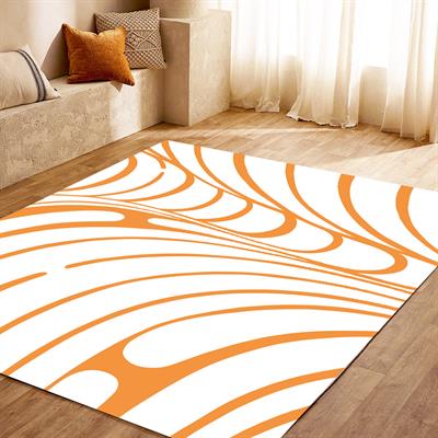 Vagonik Bohem Turuncu Dalga İskandinav Desenli Dijital Baskılı Halı Kaydırmaz Tabanlı Yıkanabilir Halı