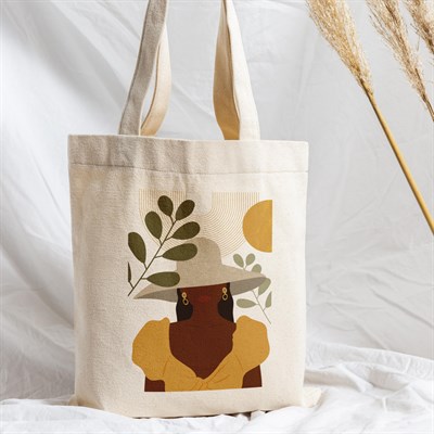 Vagonik Boho Kız Bohem Baskılı Ham Bez Kanvas Çanta 240 Gr.